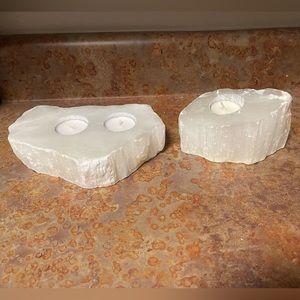 2 Selenite Tea Light Candle Holders